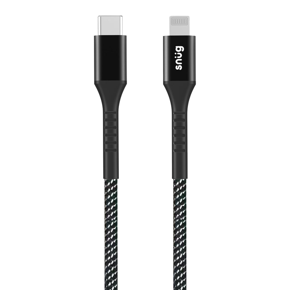 Snug Type-C To MFI Nylon Braided Cable 60W - 1.2 Metre - Black/Silver