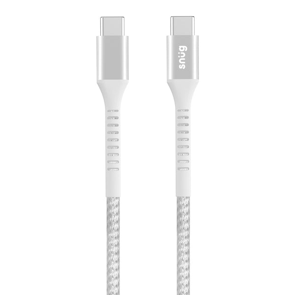 Snug Type-C To Type-C Nylon Braided Cable 60W - 1.2 Metre - White/Silver