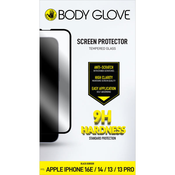 Body Glove Tempered Glass Screen Protector - Apple iPhone 17e/16e/14/13/13 Pro - Black Border