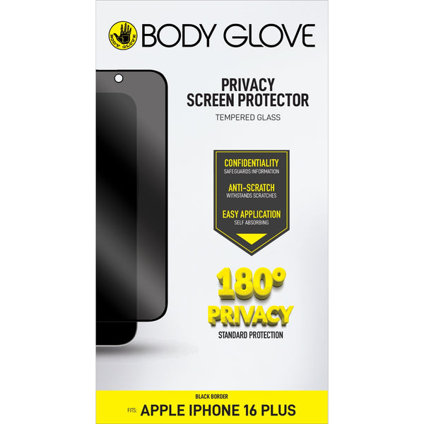 Body Glove Privacy Tempered Glass Screen Protector - Apple iPhone 16 Plus / iPhone 15 Plus - Black Border