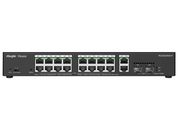 Reyee 18 Port Gigabit with 16 PoE 250W 2SFP Smart Managed Switch | RG-ES220GS-P