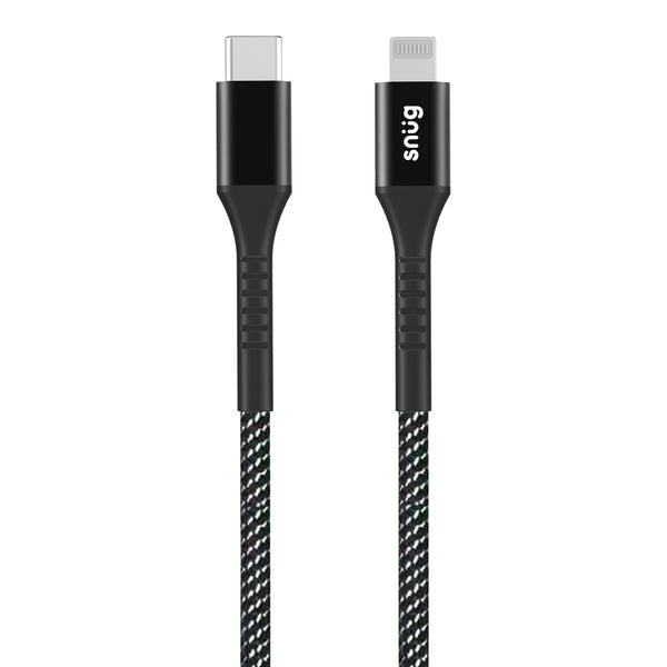 Snug Type-C To MFI Nylon Braided Cable 60W - 1.2 Metre - Black/Silver