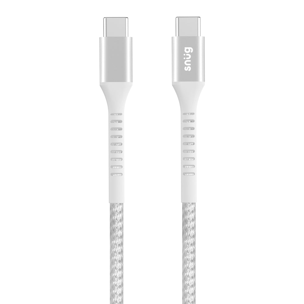 Snug Type-C To Type-C Nylon Braided Cable 60W -  1.2 Metre - White/Silver