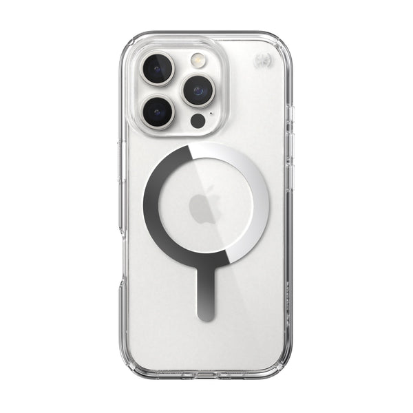 Speck Presidio Perfect Clear MagSafe Case - Apple iPhone 16 Pro - Clear & Chrome